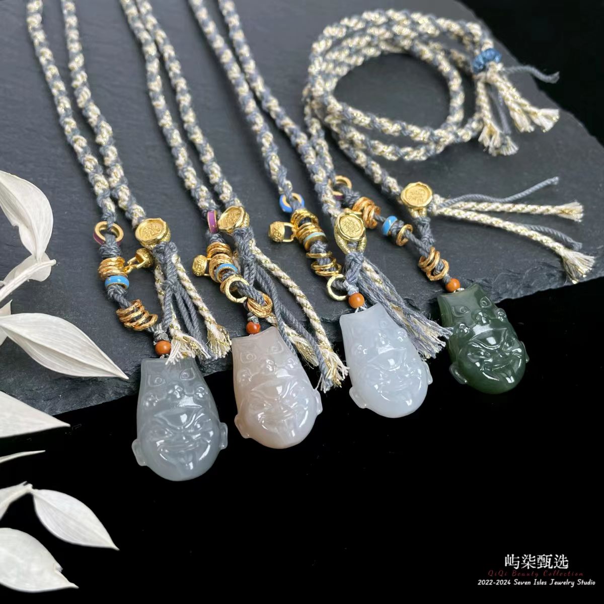 【要努力】A165 和田玉银S925镶嵌 和田玉小鬼头颈饰多样性发一