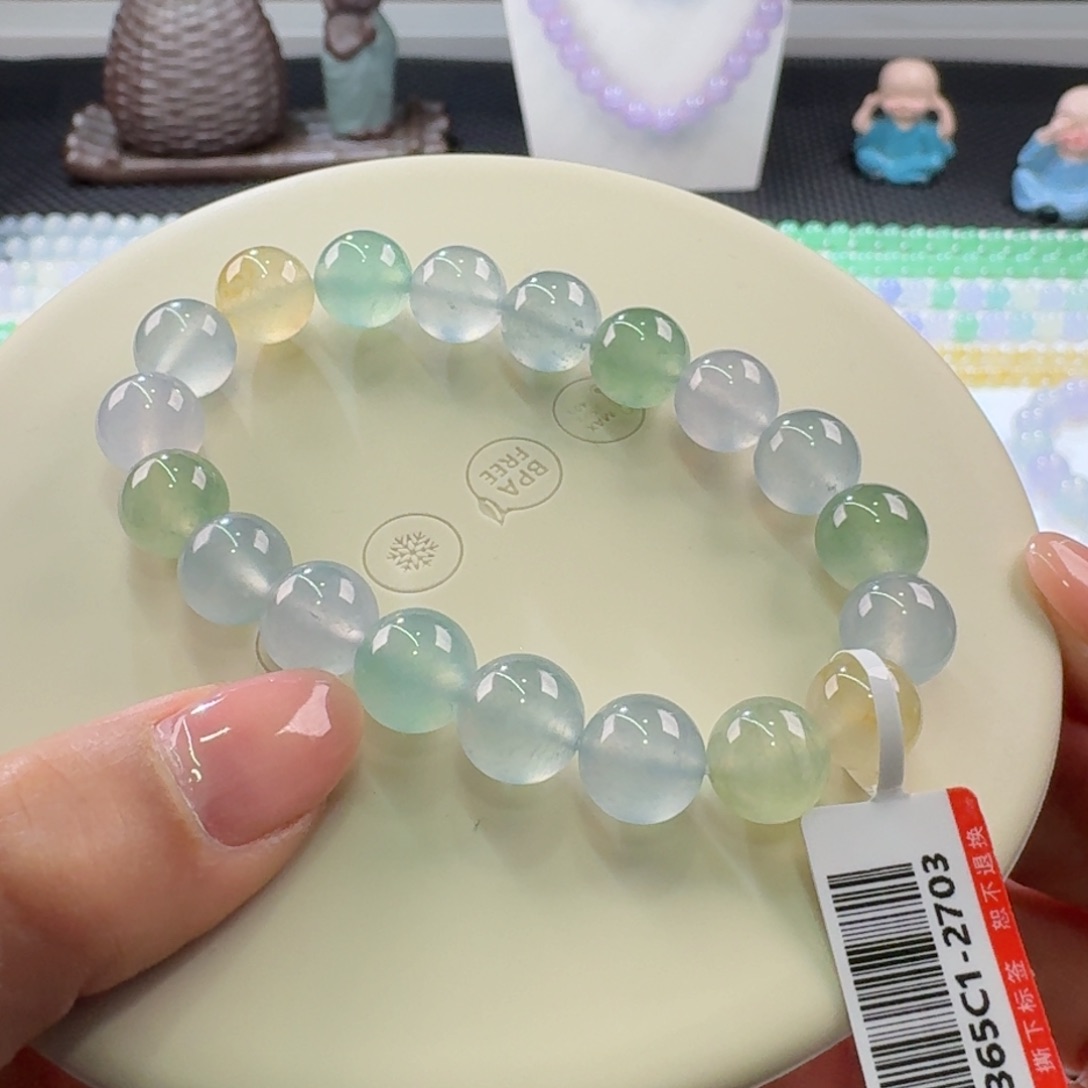 翡翠手链未镶嵌高冰玻马卡龙多宝单圈10左右