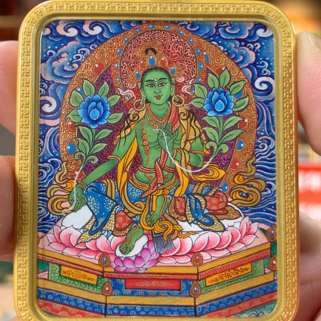 吊坠热贡纯手绘唐卡绿度母作品