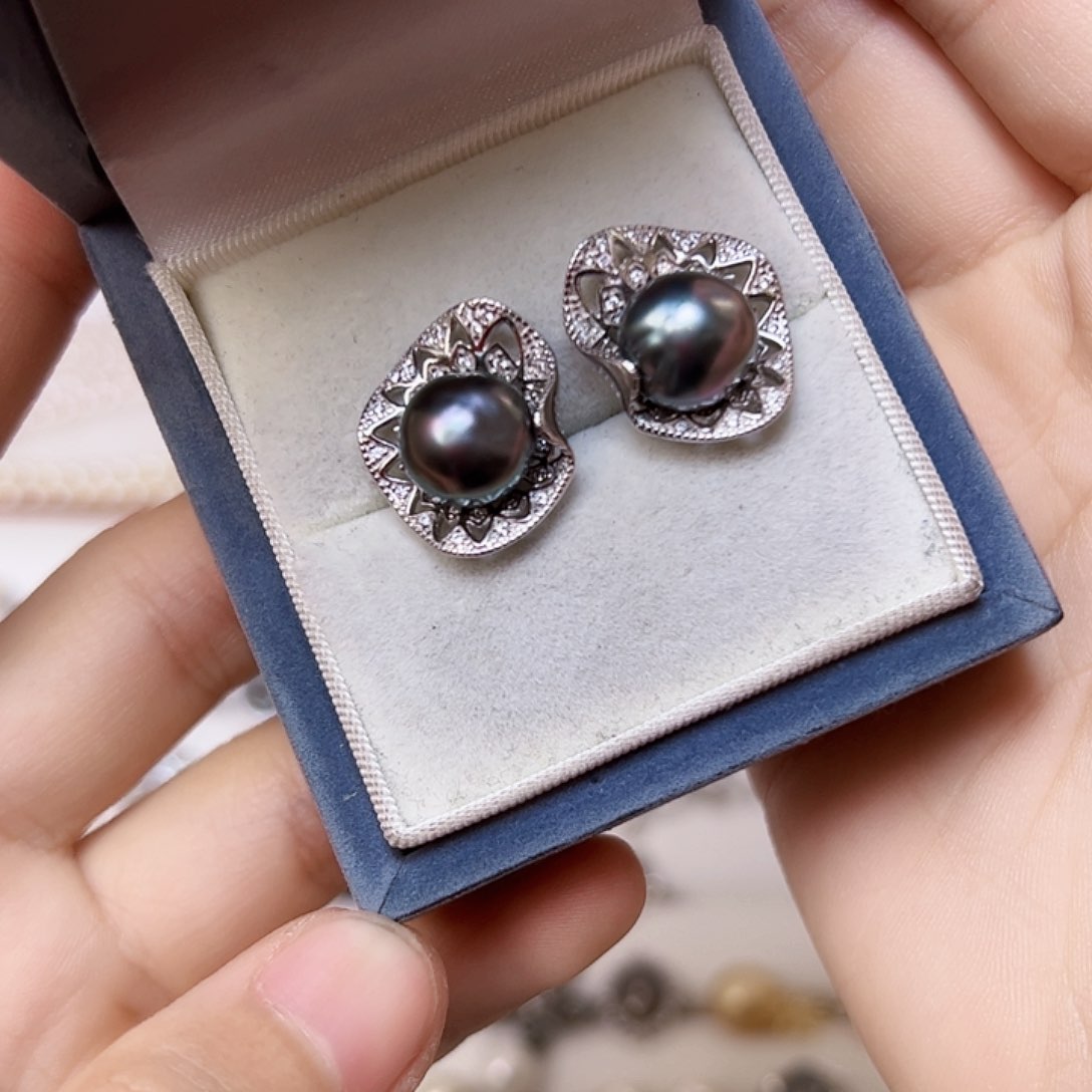 海水珍珠耳饰银S925镶嵌