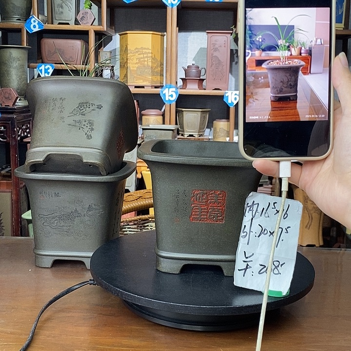 紫砂花盆天青泥爆款四方四方