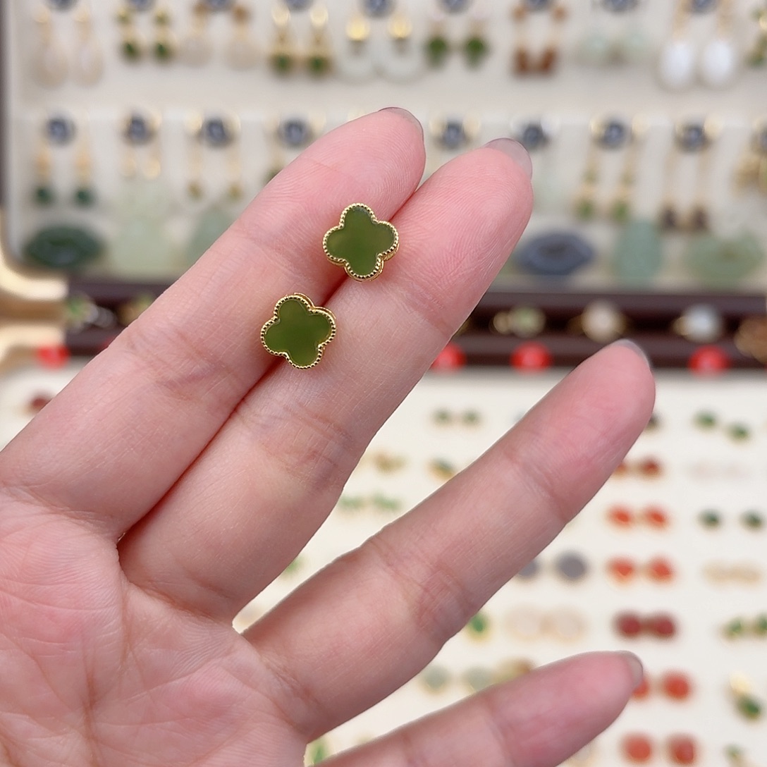 银S925镶嵌和田玉耳饰