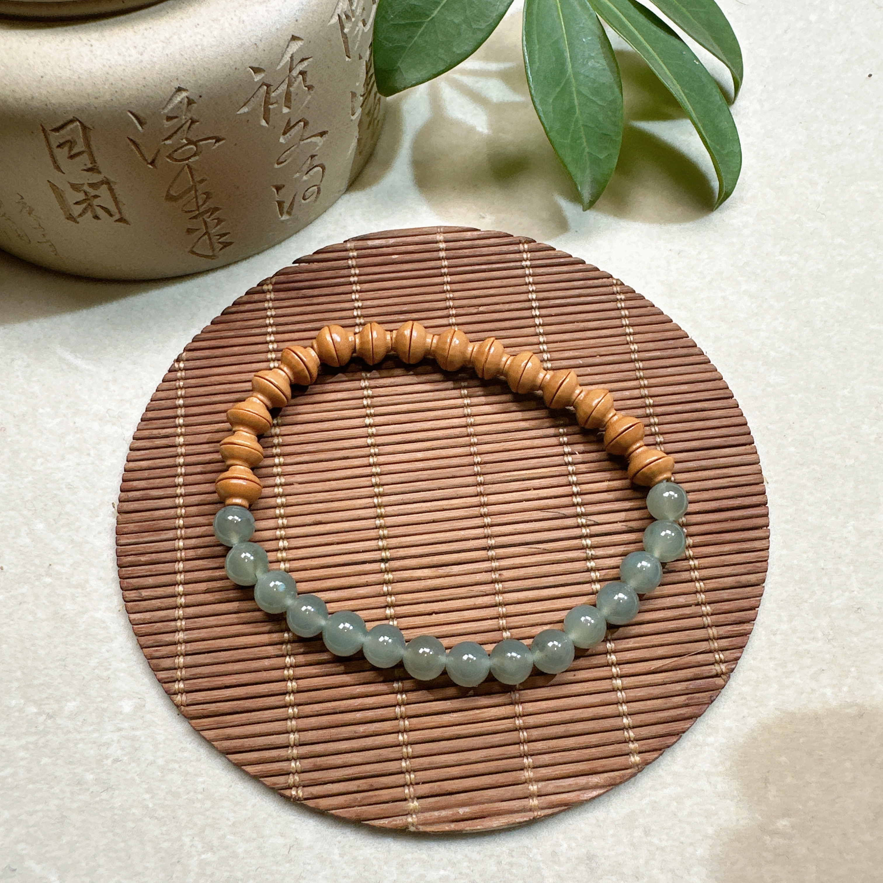 中式橄榄核和田玉金饭碗手串手工