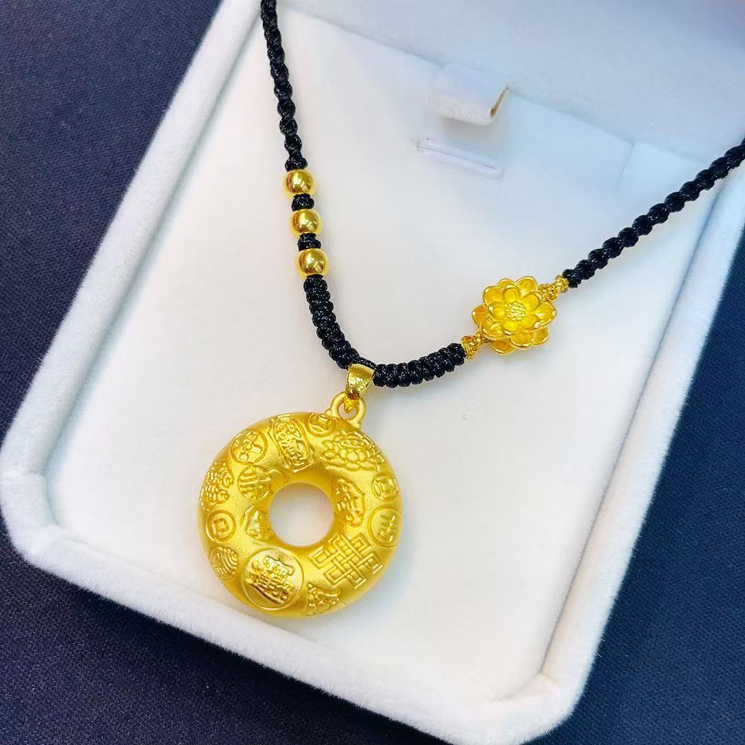 足金999吉言平安扣编绳项链