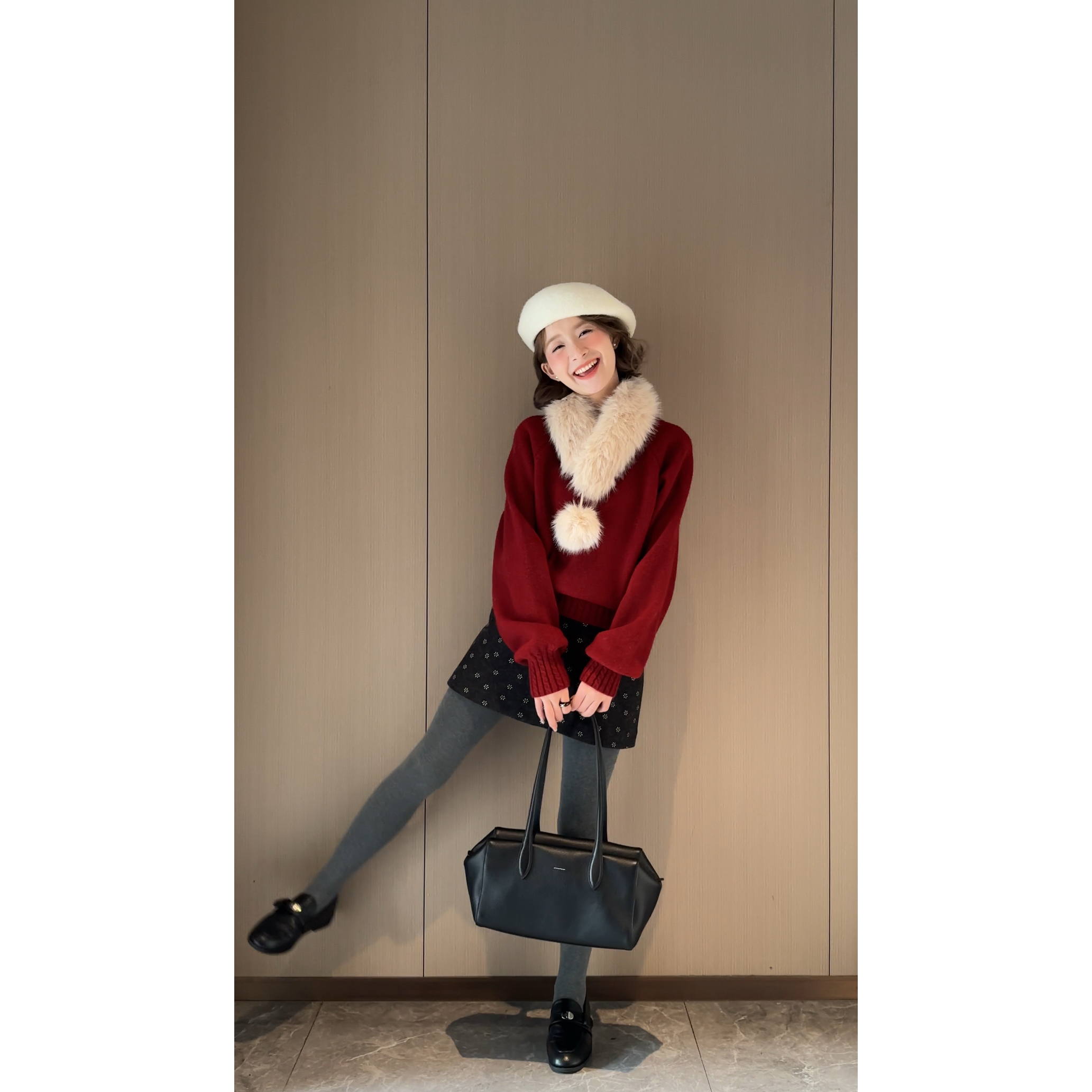 M1599#【 心动降临！】韩系高智感套头毛衣(配毛领)