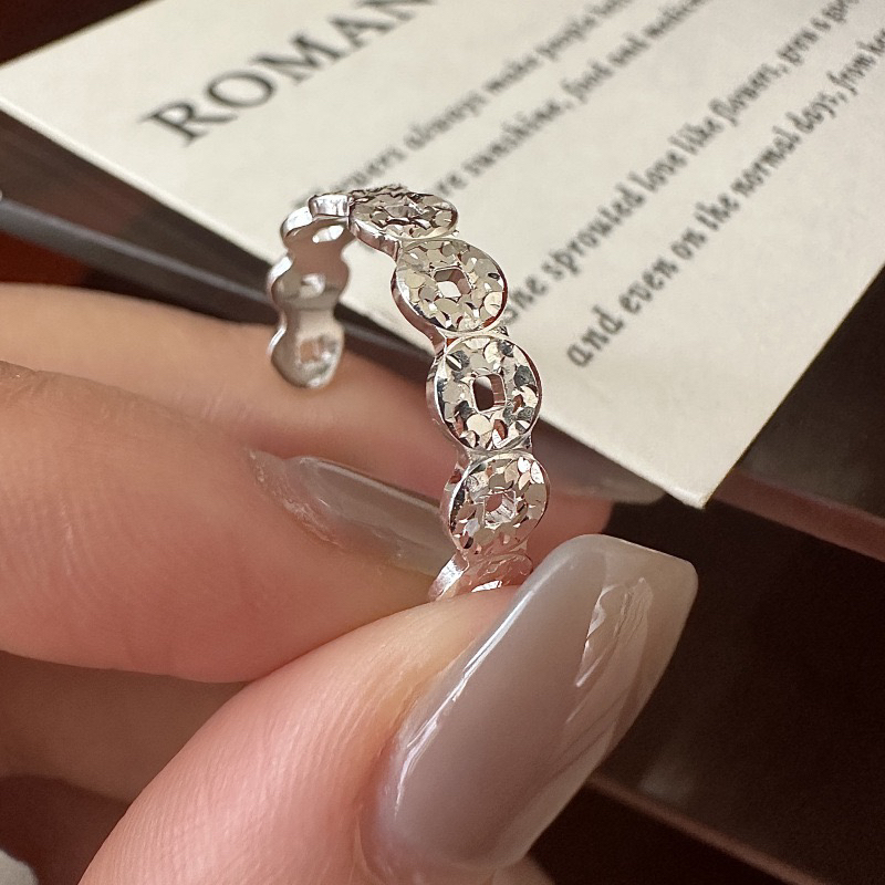 925银戒指 S925纯银国潮小众设计感铜钱时髦简约戒指时尚通勤复古