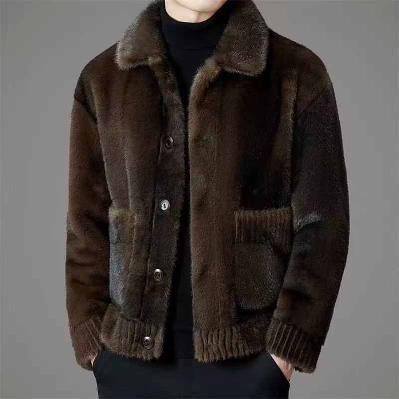 海宁新款男装时尚休闲夹克秋冬保暖轻奢男装貂绒外套