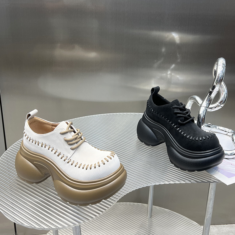 增高小皮鞋女英伦风2025年秋季新款系带厚底小个子复古DG5512-10