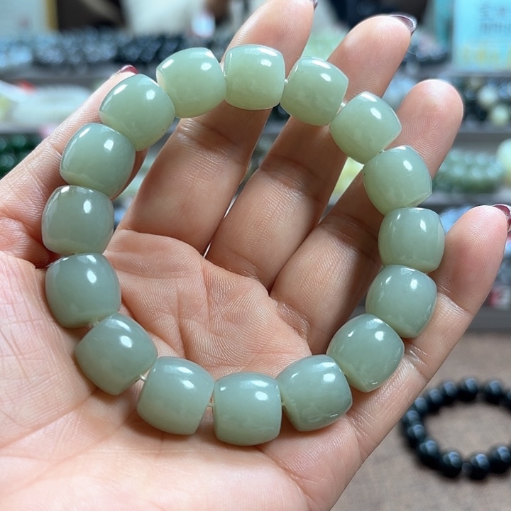 和田玉手链未镶嵌新疆且末蓝直切卡14