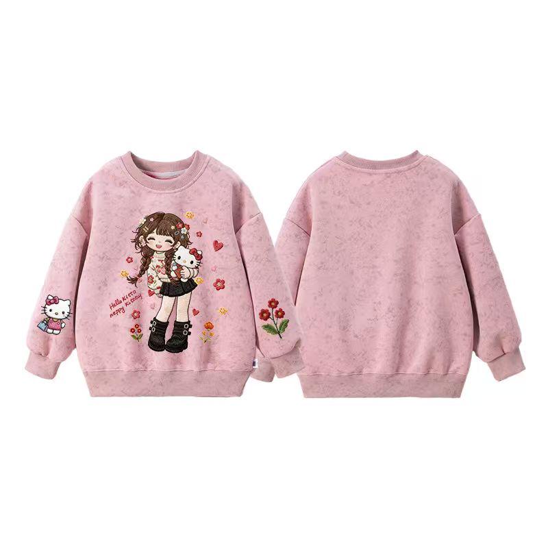 2025韩版童装卫衣粉扎染美少女kitty童长袖春秋百搭潮流洋气卡通