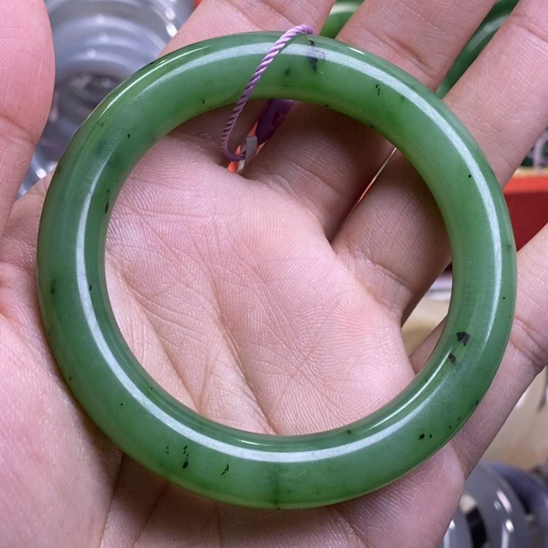 和田玉碧玉乌兰海手镯54.3圈口未镶嵌