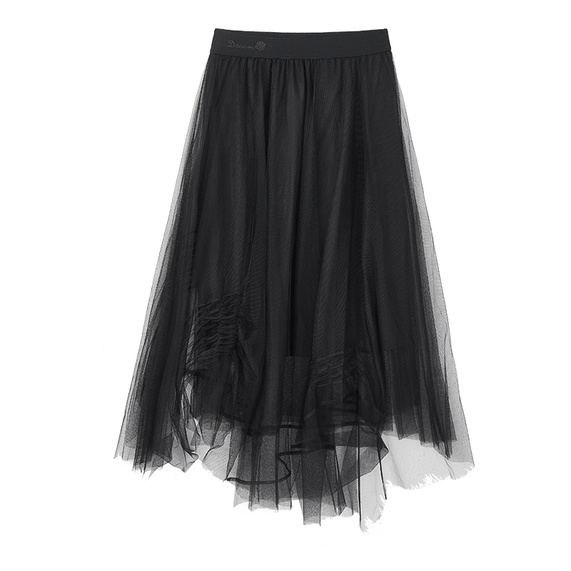 【达人专属】百搭高腰时尚网纱半身裙不规则中长款裙子S2261