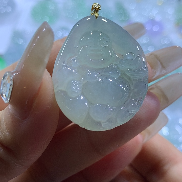 翡翠18K金镶嵌颈饰天然翡翠A货吊坠