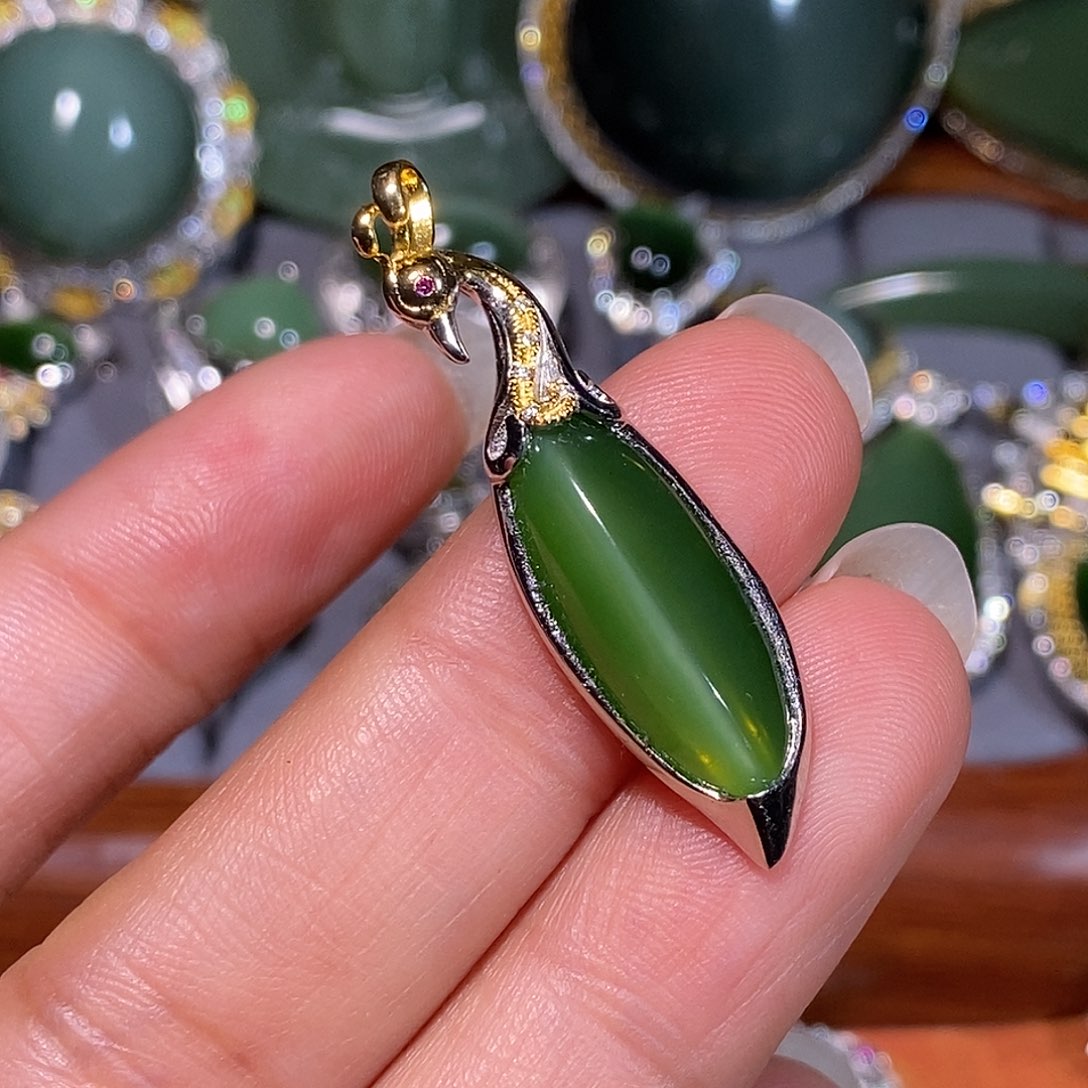 和田玉（碧玉）银S925镶嵌颈饰