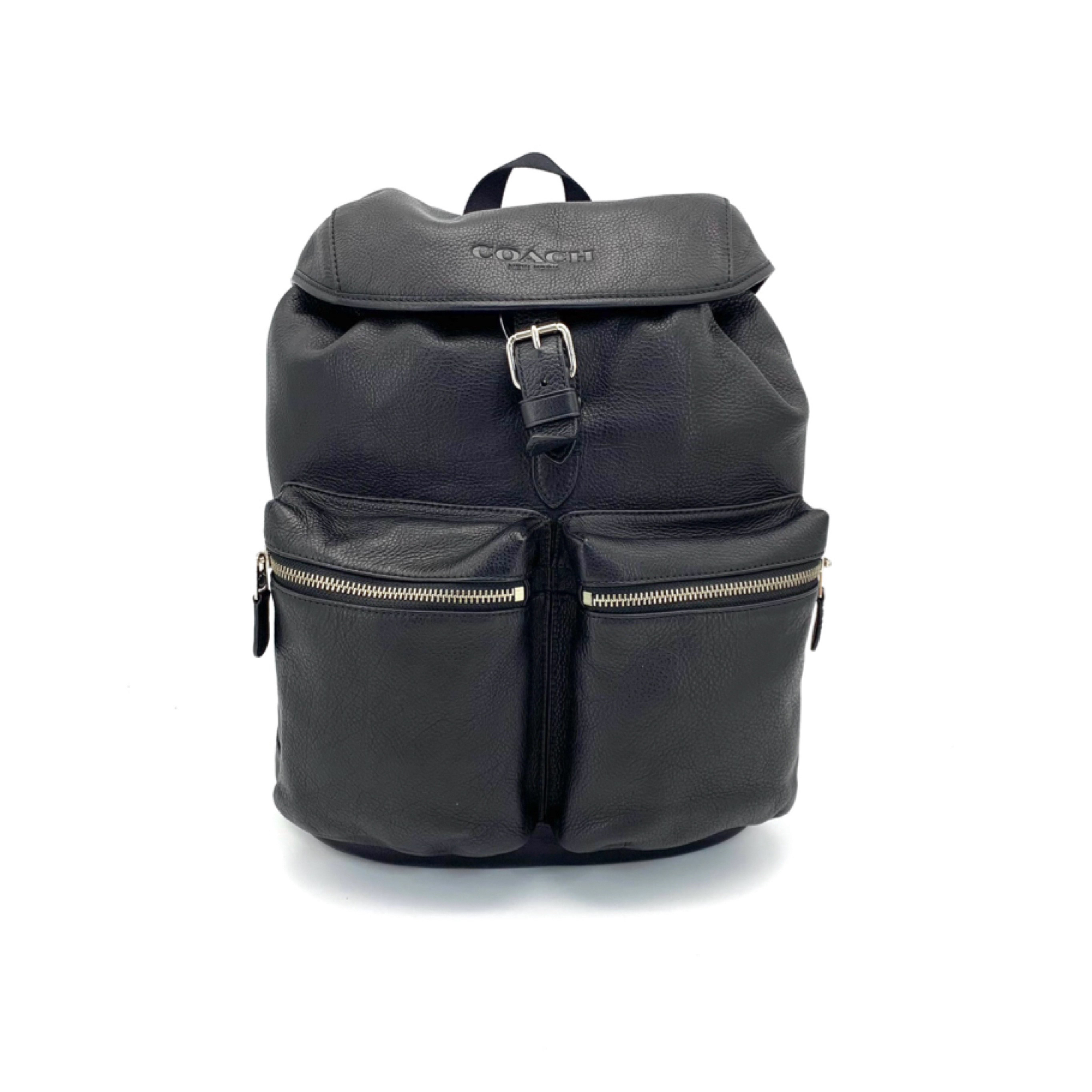 95新 COACH/蔻驰 98新黑色荔枝纹全皮单扣双肩包 尺寸32/42