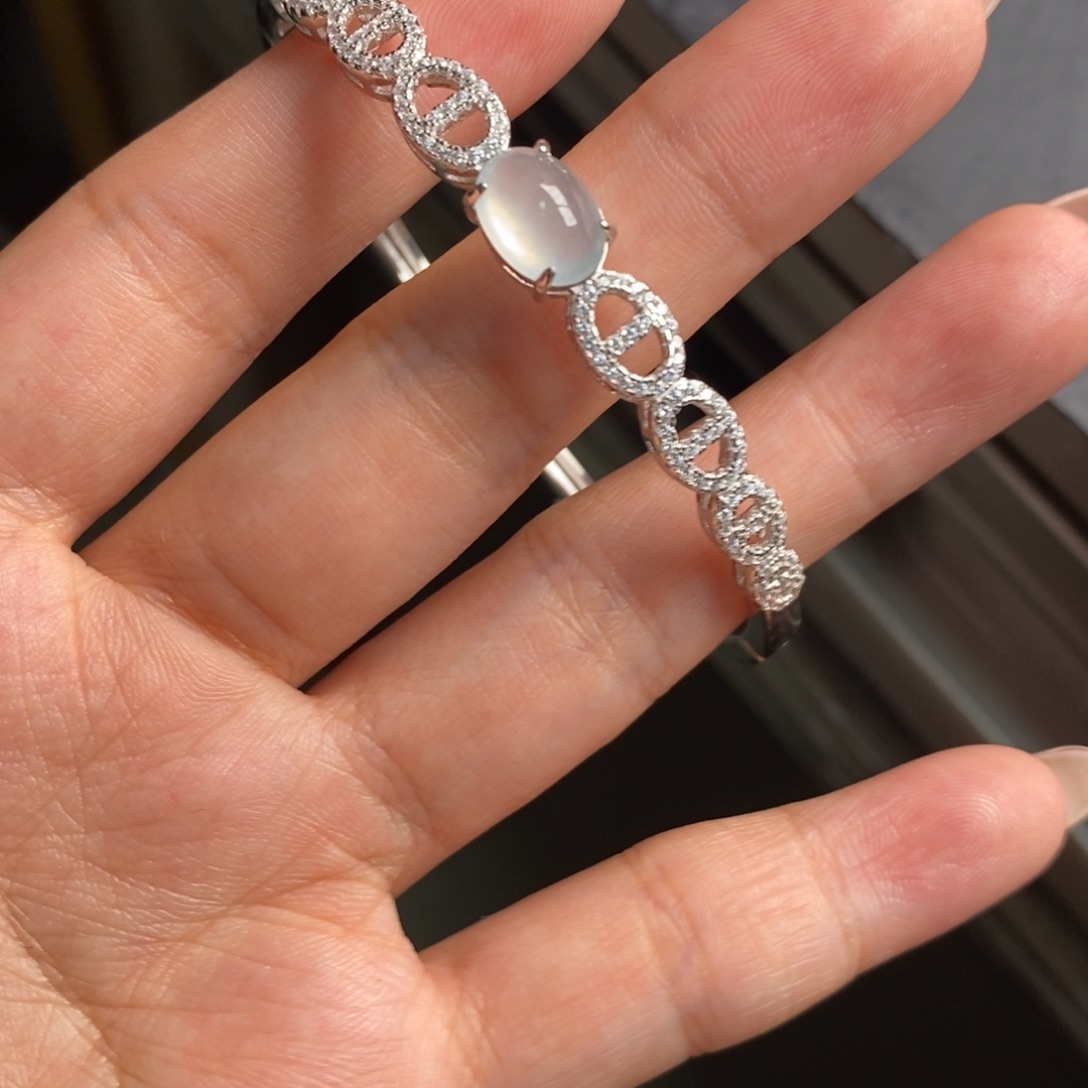 翡翠银S925镶嵌戒指天然翡翠