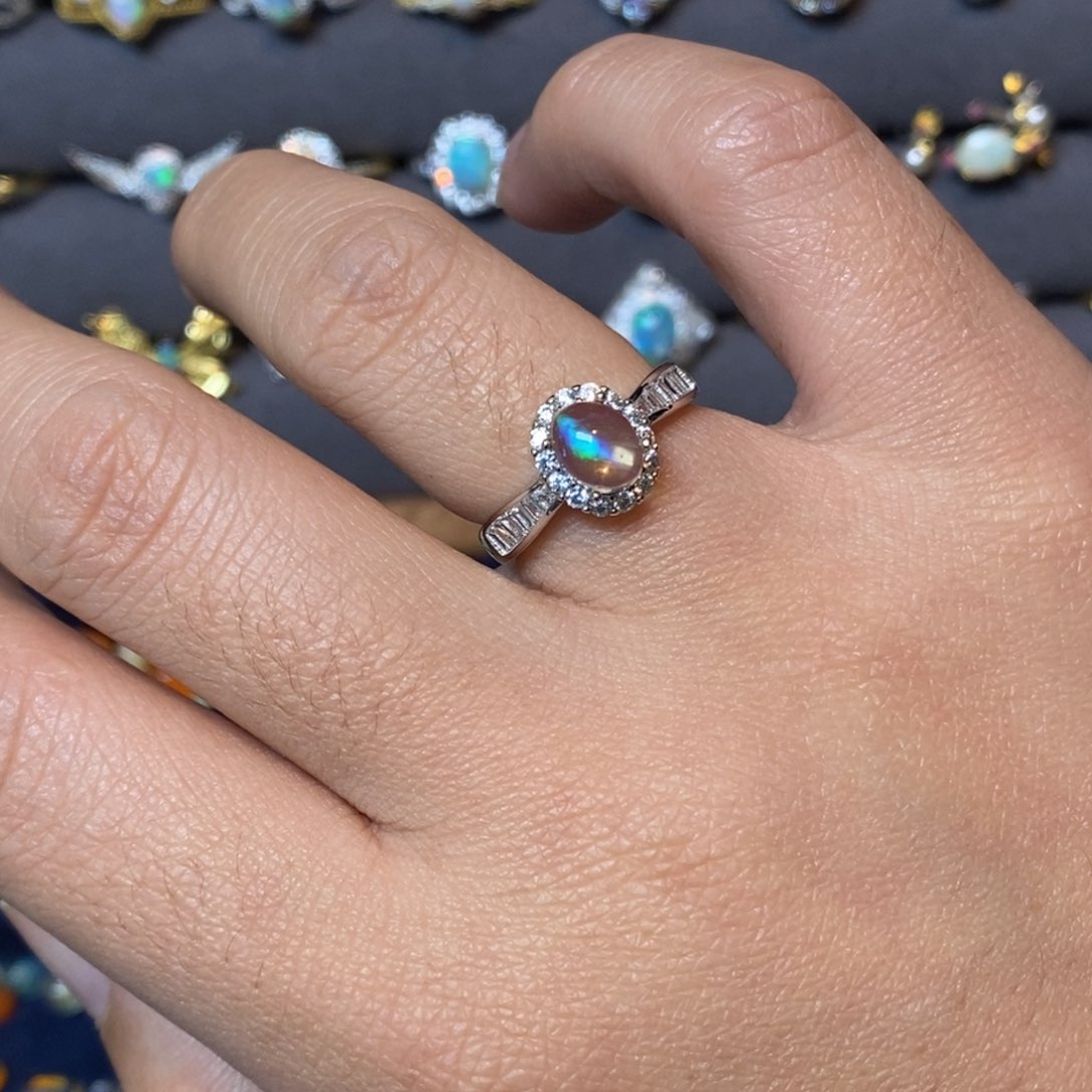 欧泊珠宝奇石银S925镶嵌戒指