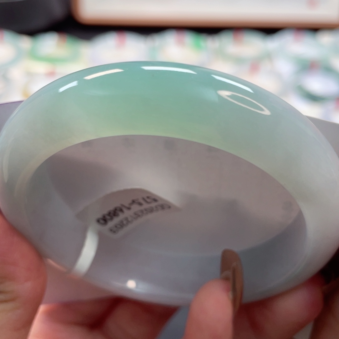 【闪购商品】翡翠手镯未镶嵌冰胶马卡龙蓝绿飘色正圈57+，14号