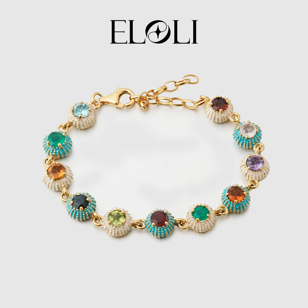 Eloli22K镀金天然彩宝多巴胺百搭手链 925银