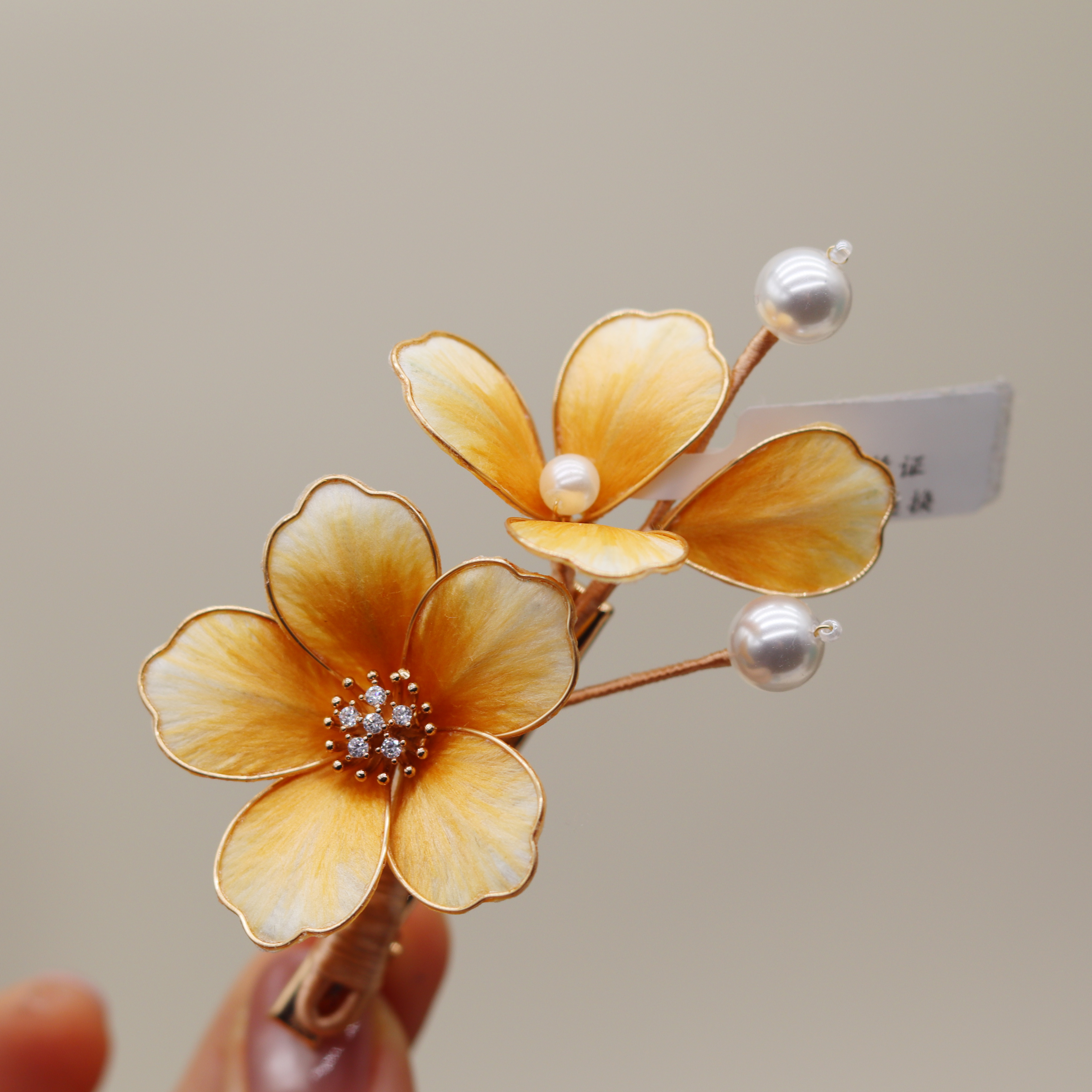 知秋 蚕丝绒花夹子掐丝绒花头饰发夹