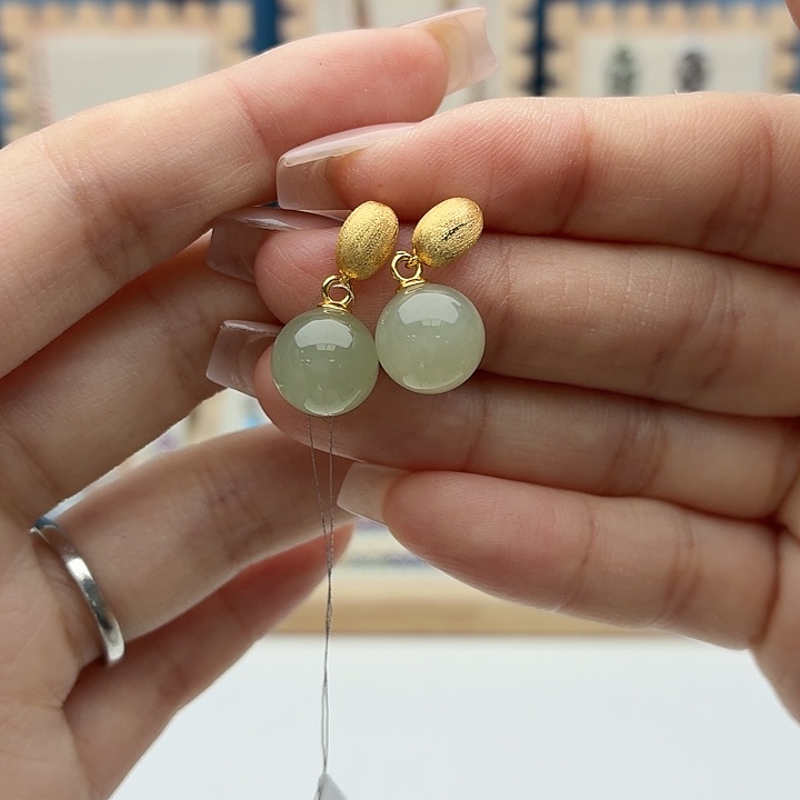 和田玉银S925镶嵌耳饰