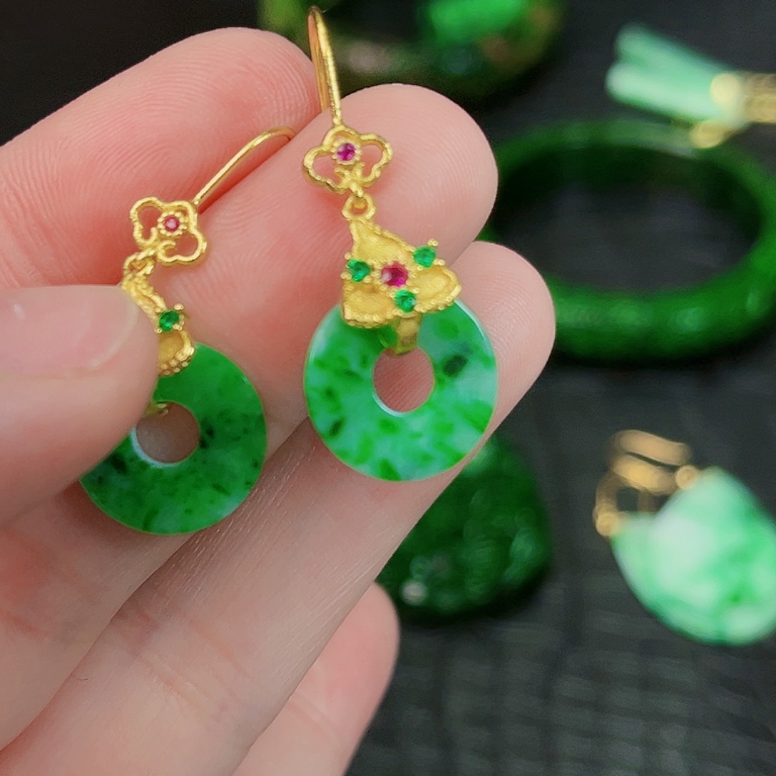 翡翠颈饰银S925镶嵌耳饰