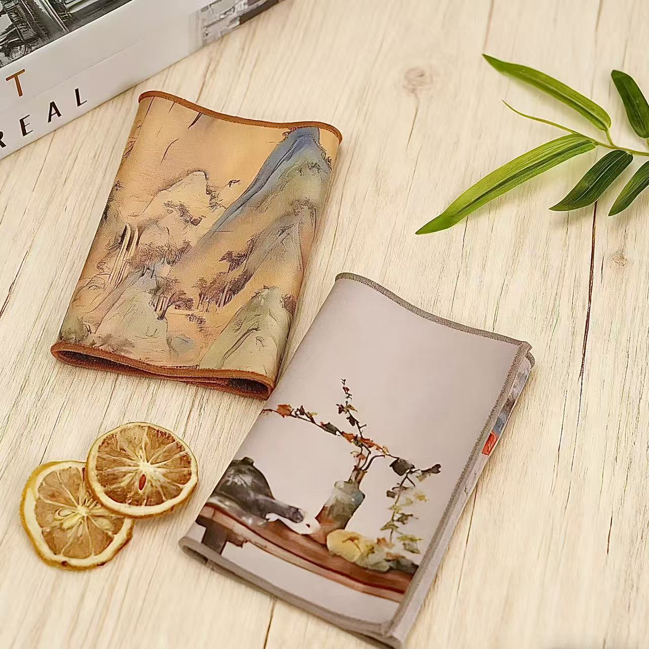 Q123麂皮绒吸水复古风古画专用茶巾茶桌小毛巾《画面随机》福利品