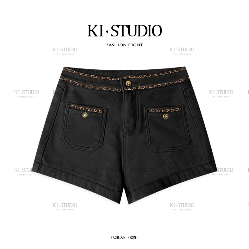 2025冬季新款酷辣金属链腰边口袋设计加绒牛仔短裤靴裤女KI-2540