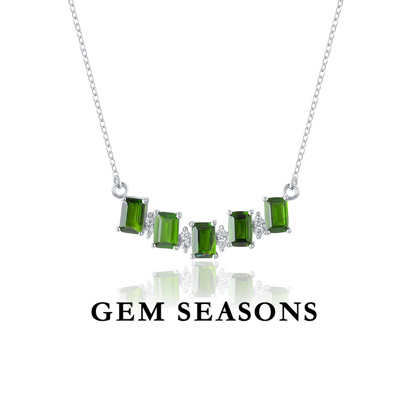 GEM SEASONS天然透辉石项链 微笑设计师精美长方切排镶款小清新