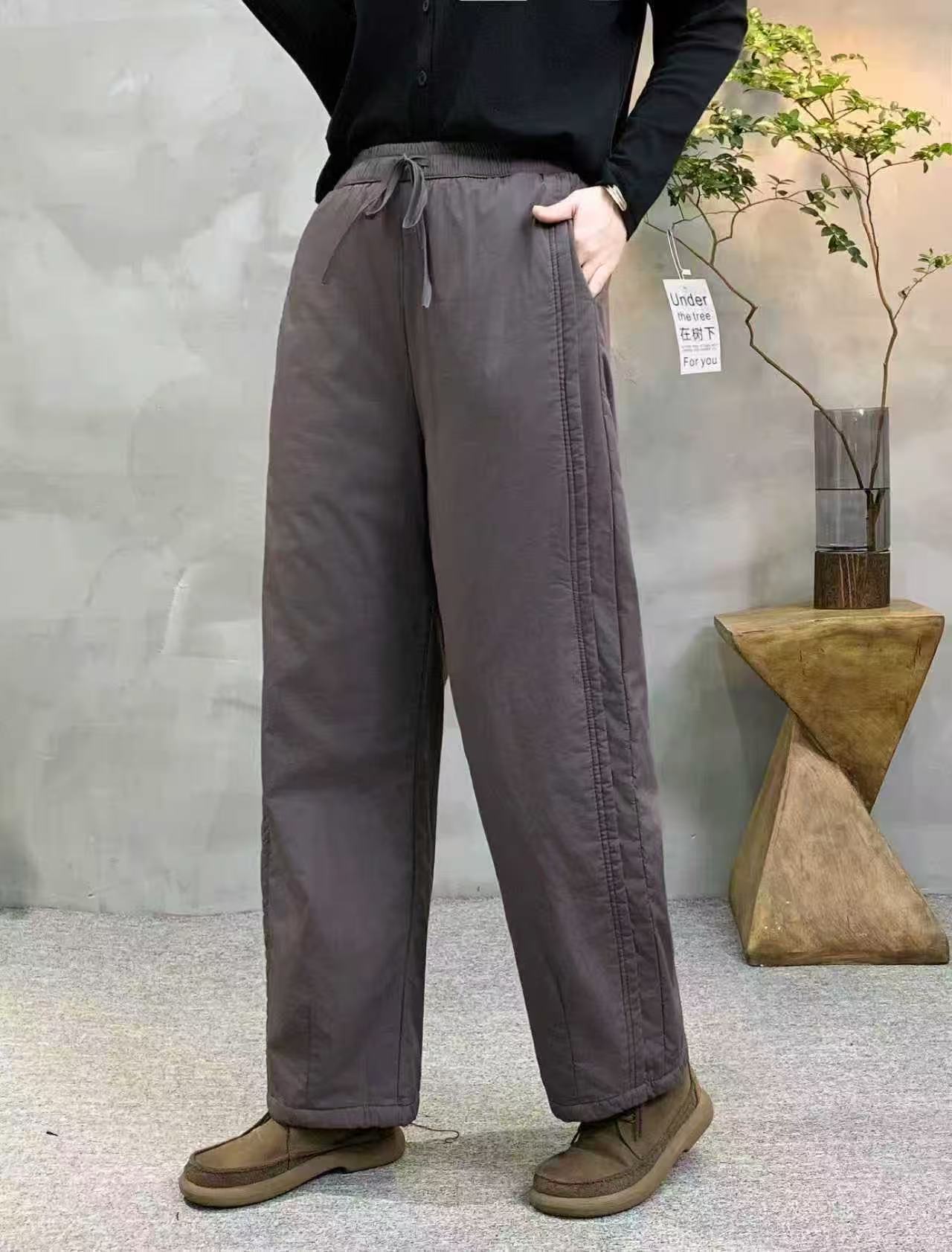 2025秋冬新款百搭舒适棉裤冬季裤子女直筒加厚夹棉保暖长裤5013