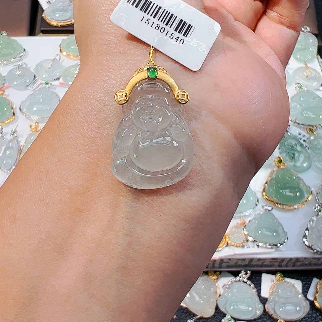 项链18K金镶嵌翡翠财神爷