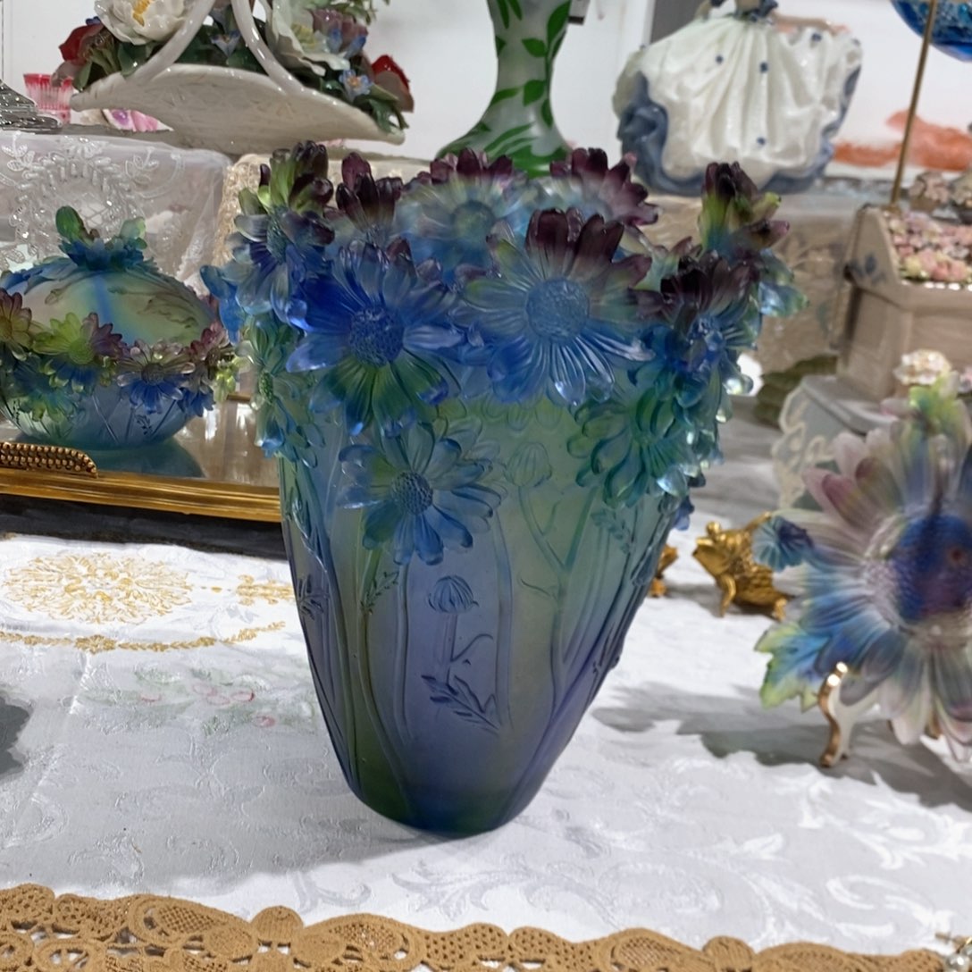 摆件QAA252脱蜡水晶小雏菊花瓶