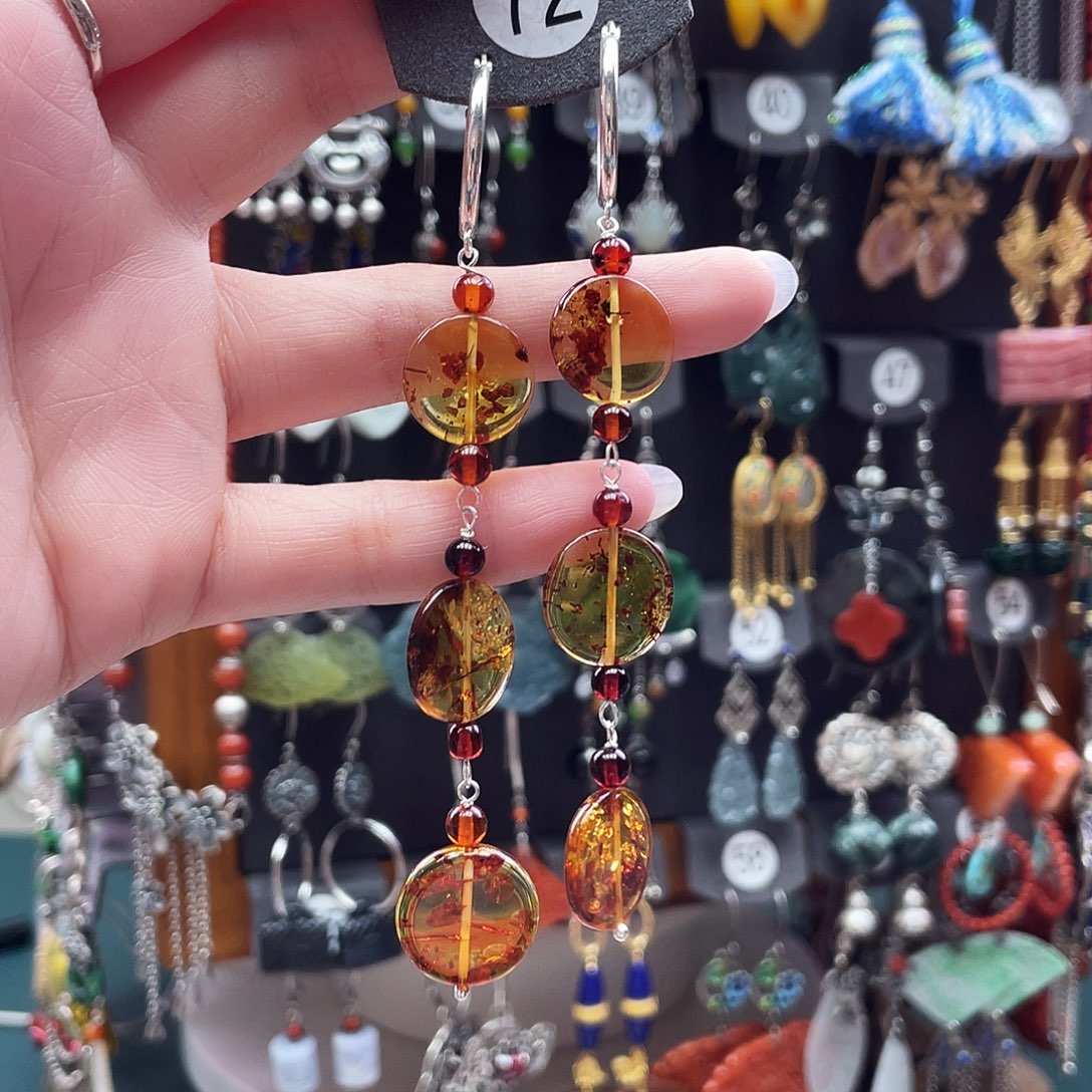 琥珀未镶嵌耳饰饰品