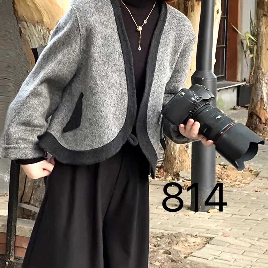 冬季新款人字纹西装领双面羊毛大衣女长款羊毛呢外套