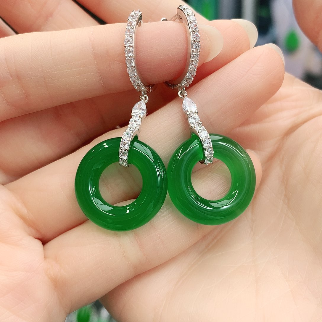 银S925镶嵌耳坠玛瑙/玉髓