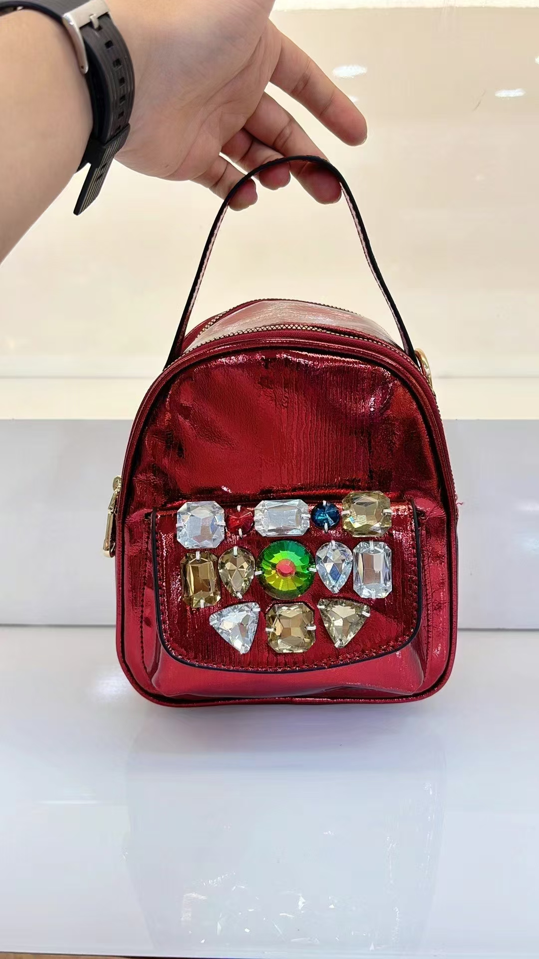 单肩款见外包装拉链刺绣手机包镶钻单肩小包包-3001