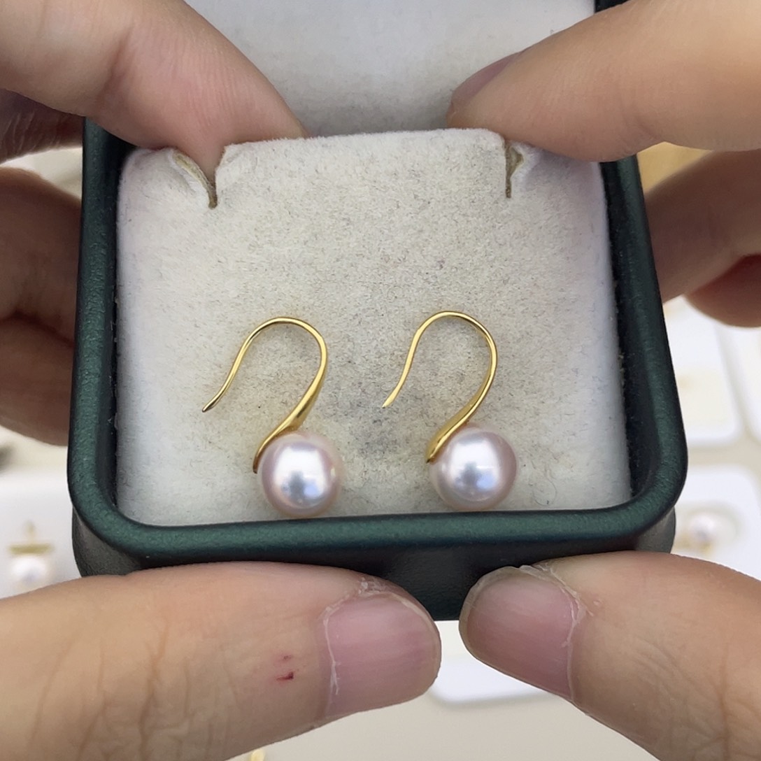 海水珍珠耳饰18K金镶嵌8.5-9高跟鞋