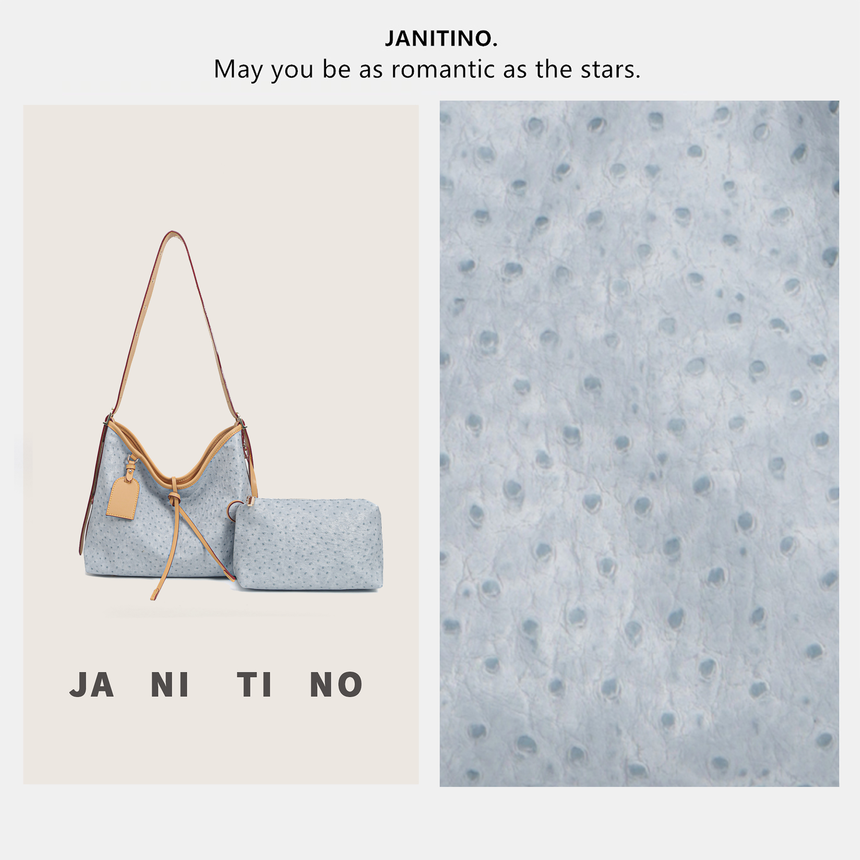 JANITINO/佳妮蒂诺当季新款轻奢风百搭单肩斜挎包4887鸵鸟蓝