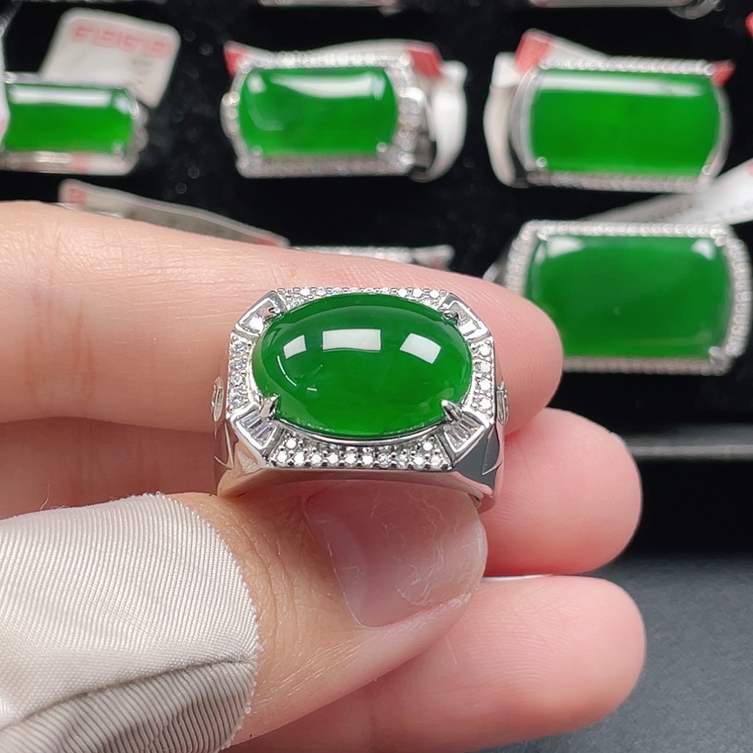 翡翠银S925镶嵌戒指天然A货翡翠没运费险4128