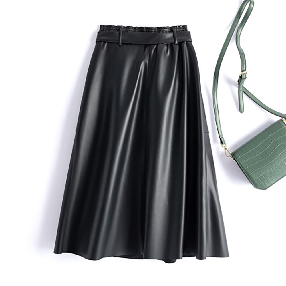 2025春新款皮裙女半身裙高腰显瘦中长款a字大摆裙伞裙