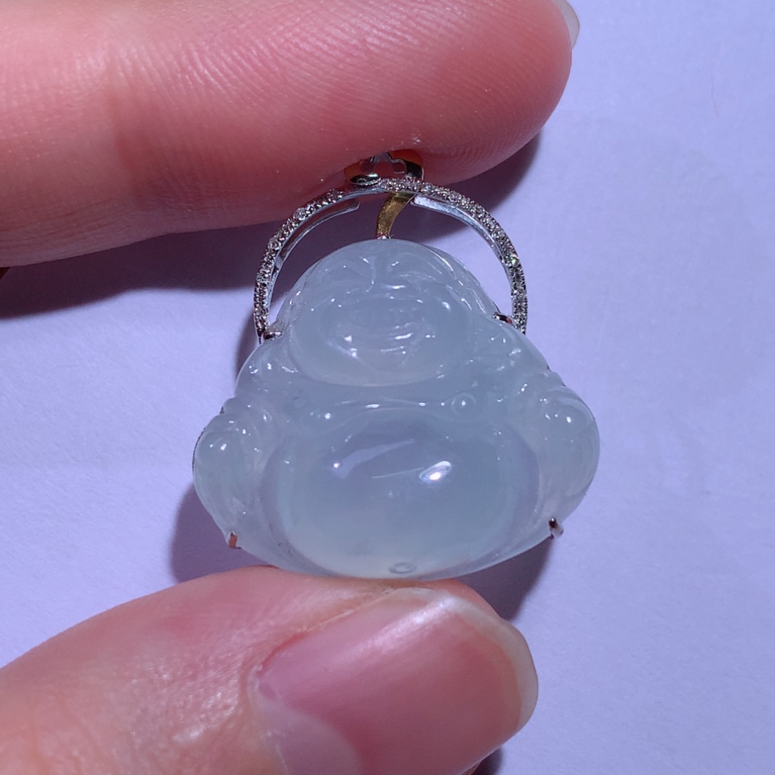 翡翠颈饰18K金镶嵌佛公