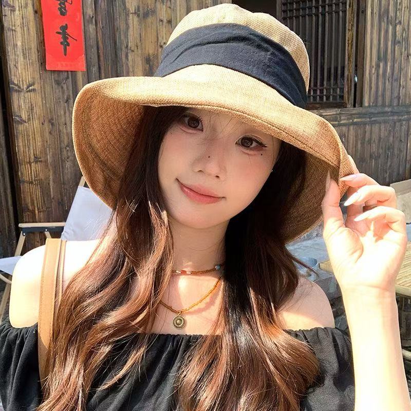 日系棉麻大帽檐户外遮阳帽可折叠渔夫帽女夏季防晒