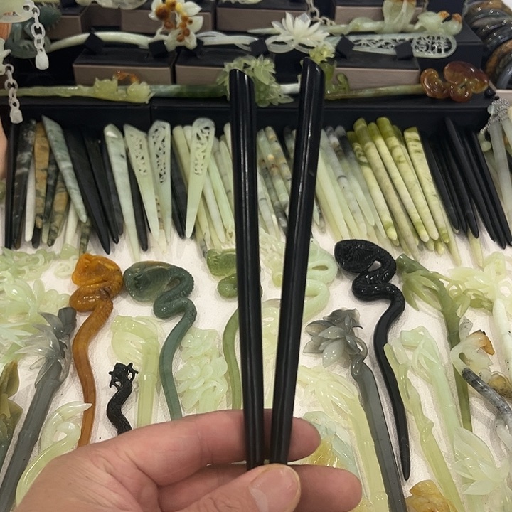 蛇纹石玉发饰合金上***官