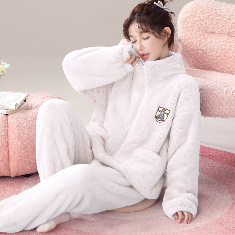【蓄热保暖】雪花绒锁温可外穿秋冬天家居服女士休闲毛绒睡衣套装