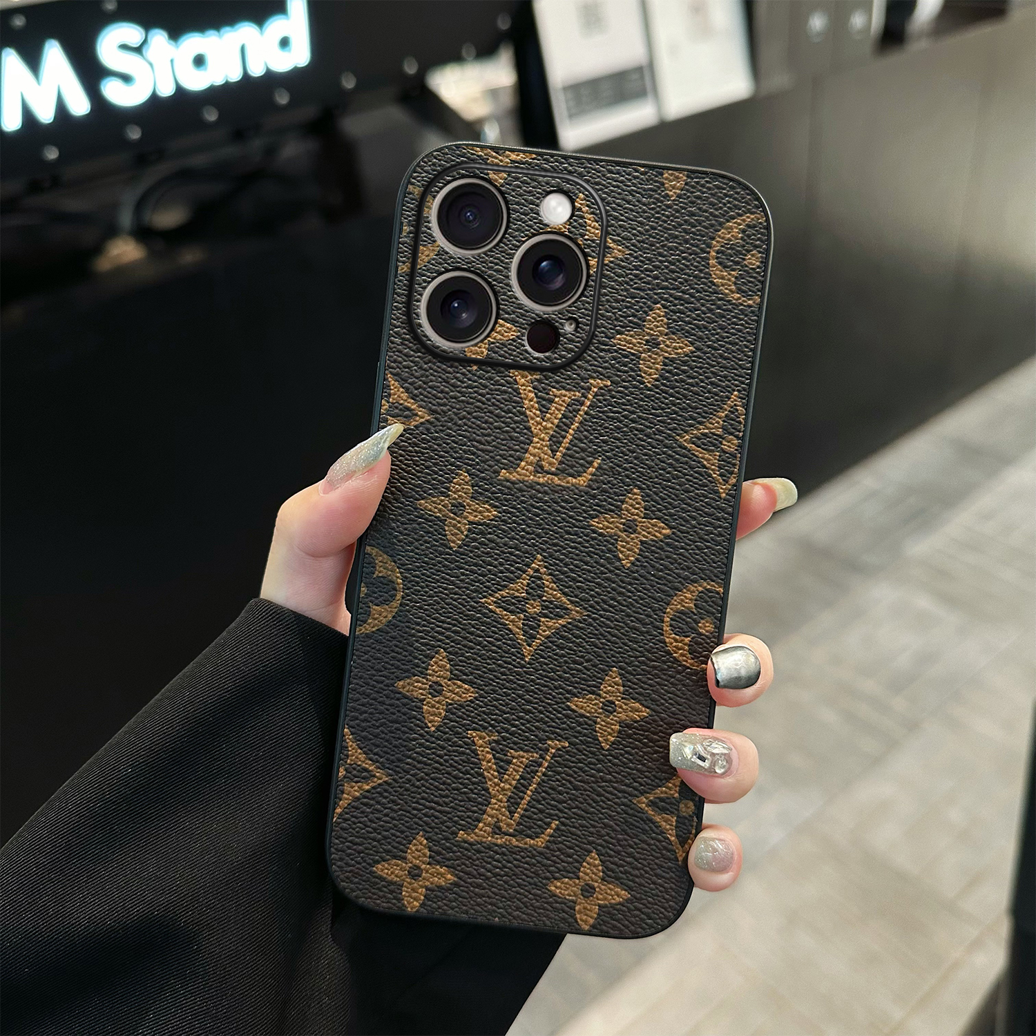 皮质手机壳适用苹果17手机壳16高级感全包老花棕色荣耀400手机壳