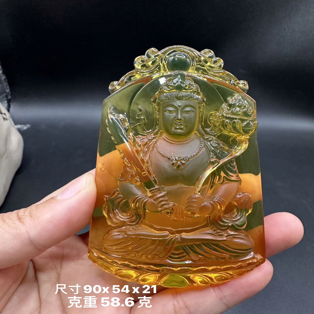缅甸天然琥珀大师工蓝珀净水虚空藏菩萨吊坠挂件