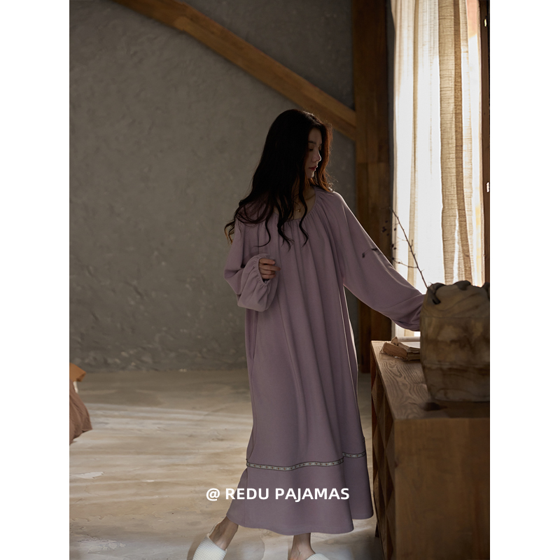 热妒德绒睡裙女冬季羊毛绒紫色蚕丝加厚保暖睡衣高级感新款家居服