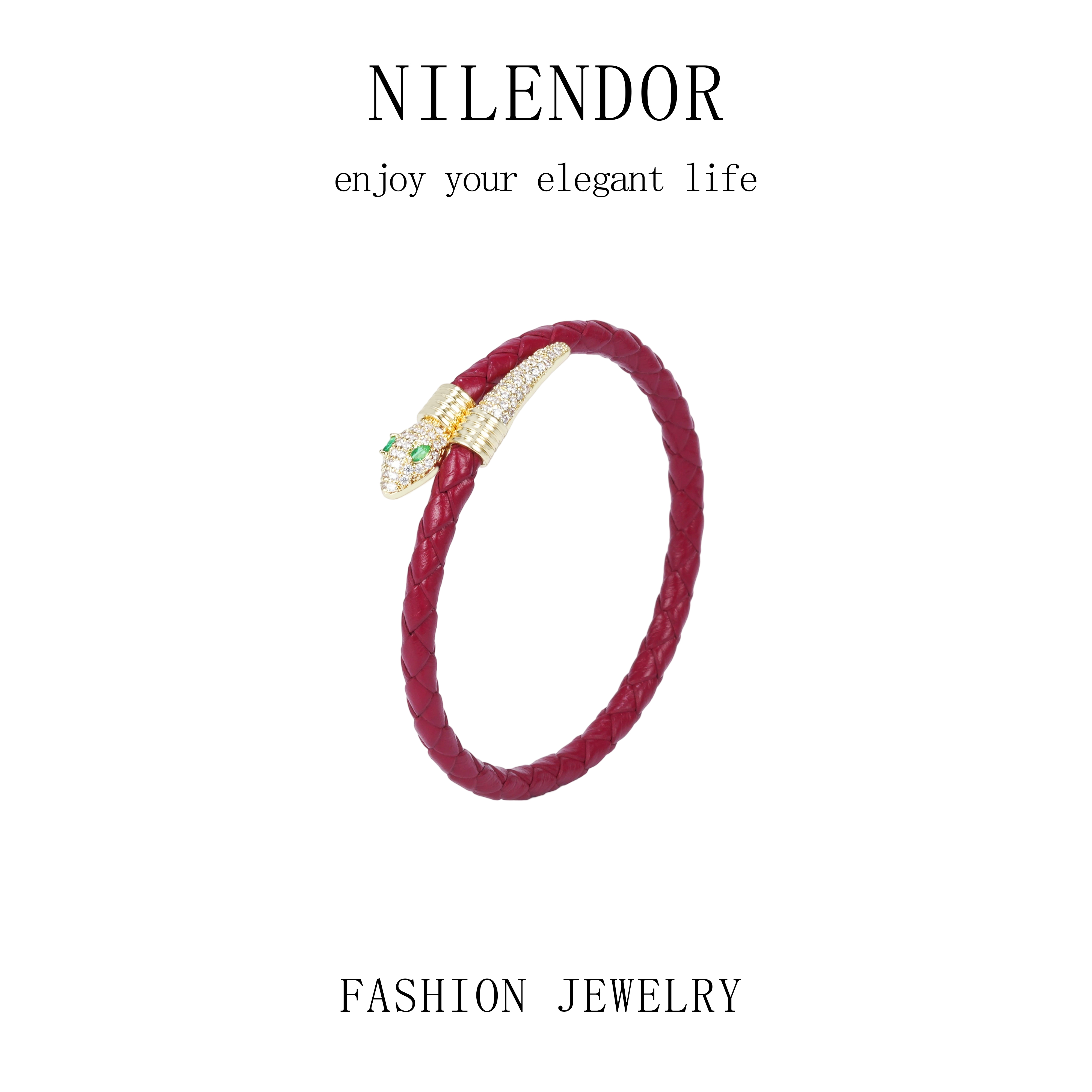 铜合金皮质手镯 SZ-130轻奢气质红色灵蛇编织手镯