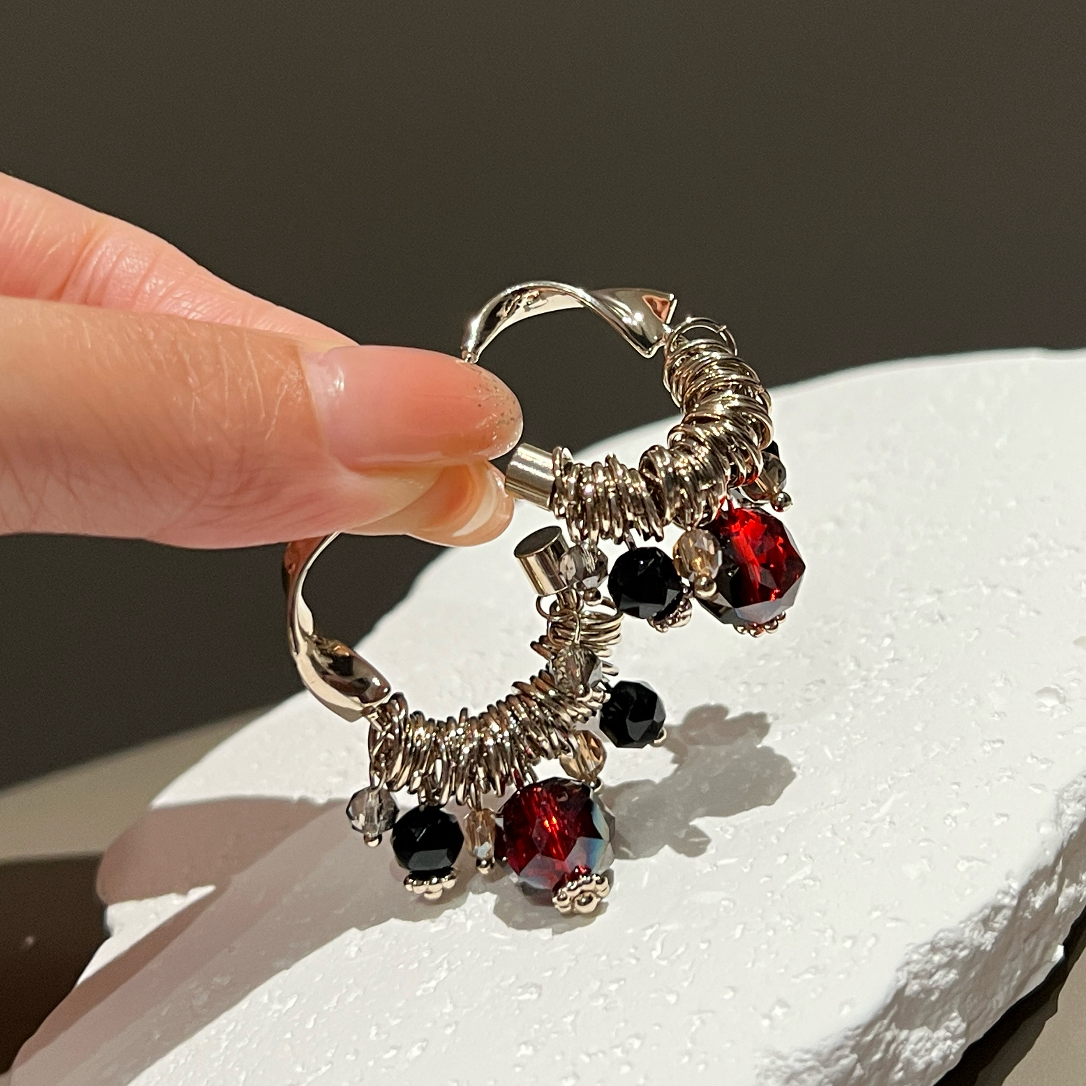 黄铜锆石耳饰 圆形皓石咖啡金色c形流苏轻奢高级感耳环