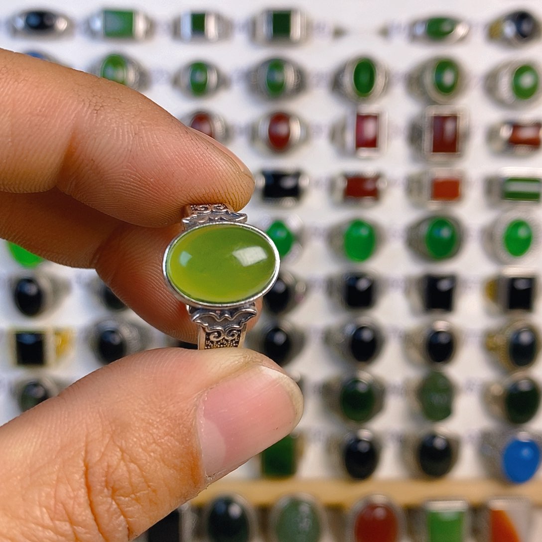 和田玉戒指银S925镶嵌